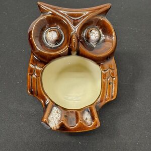 VTG MCM Ceramic Hand Painted Owl Ashtray Or Sponge Holder